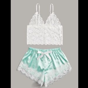 Baby Blue & White, Lace and Satin, Lingerie Set